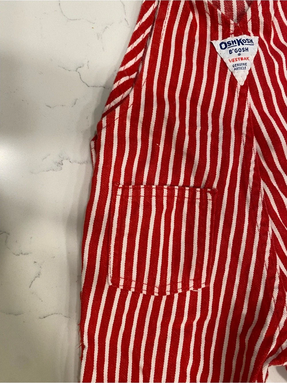 Vintage OshKosh B'gosh red, white striped 100% cotton overalls made in USA 12mo